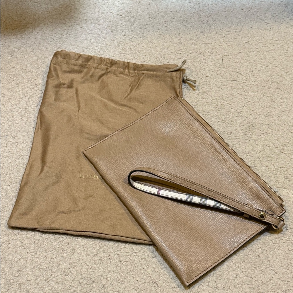 Burberry Checkered Beige and Brown Pouch